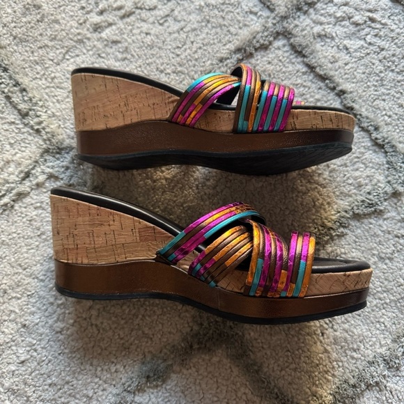Donald J Pliner Lettie fuchsia blue bronze metallic wedge sandal cork 8 - Picture 10 of 12